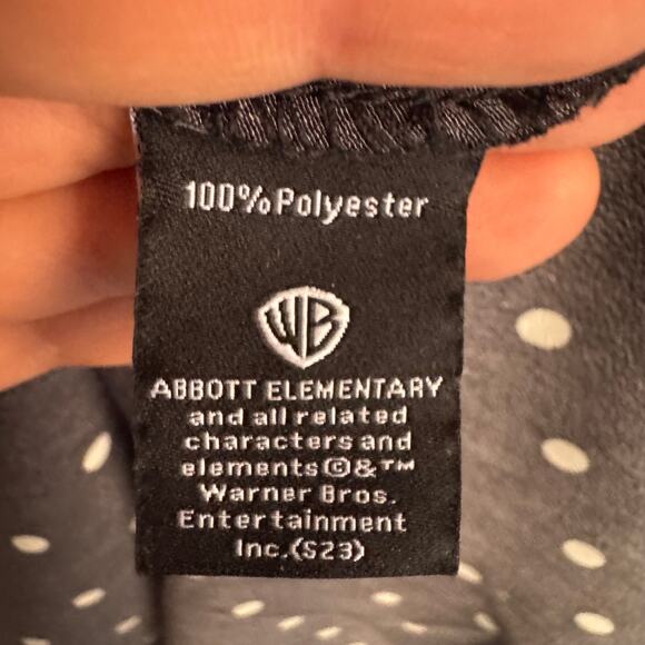 Abbott Elementary Polka Dot Dress Black Front Button Back Zip 3/4 Sleeve Sz M - Picture 4 of 6